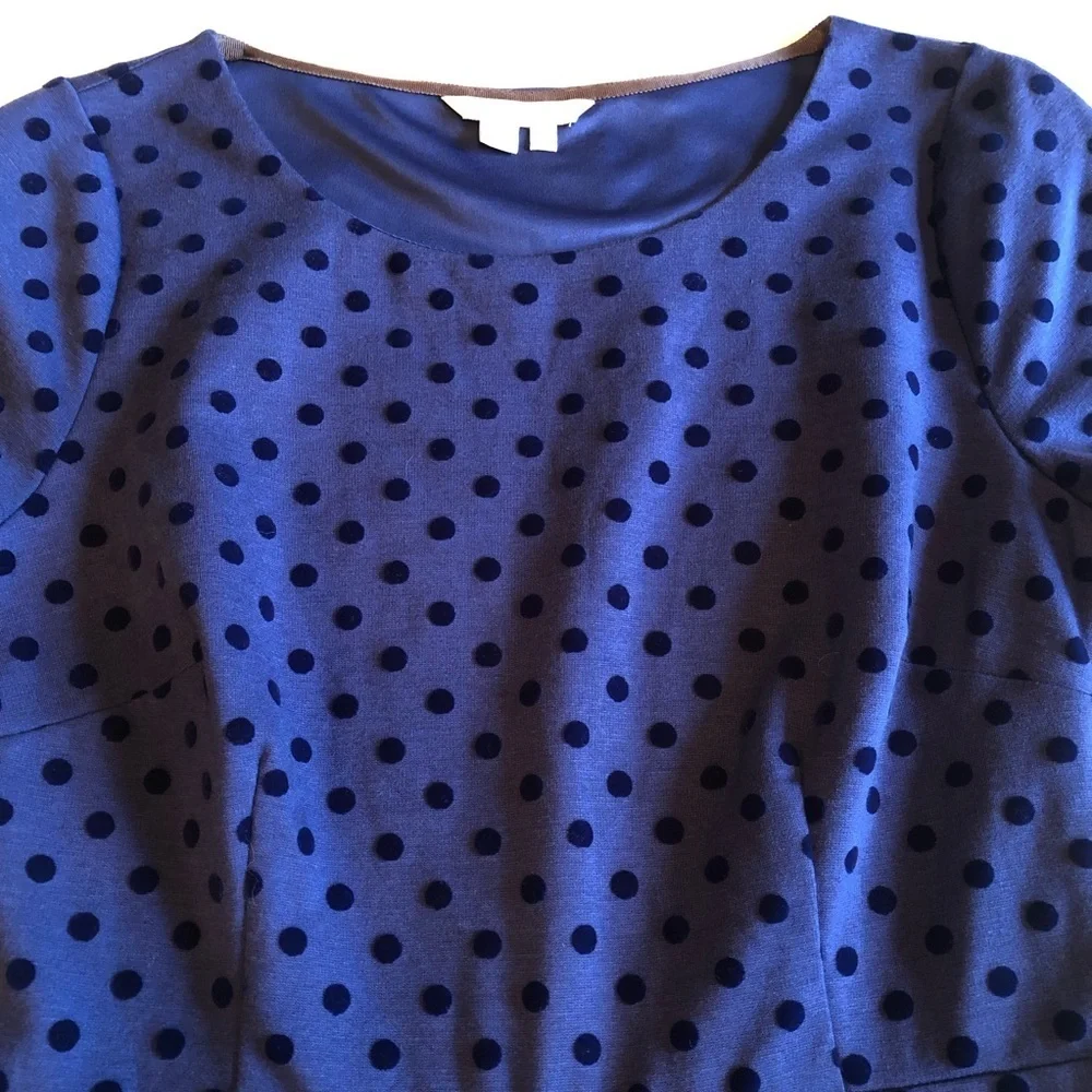Boden Blue Polka Dot Dress with 3/4 Sleeves Size 10L